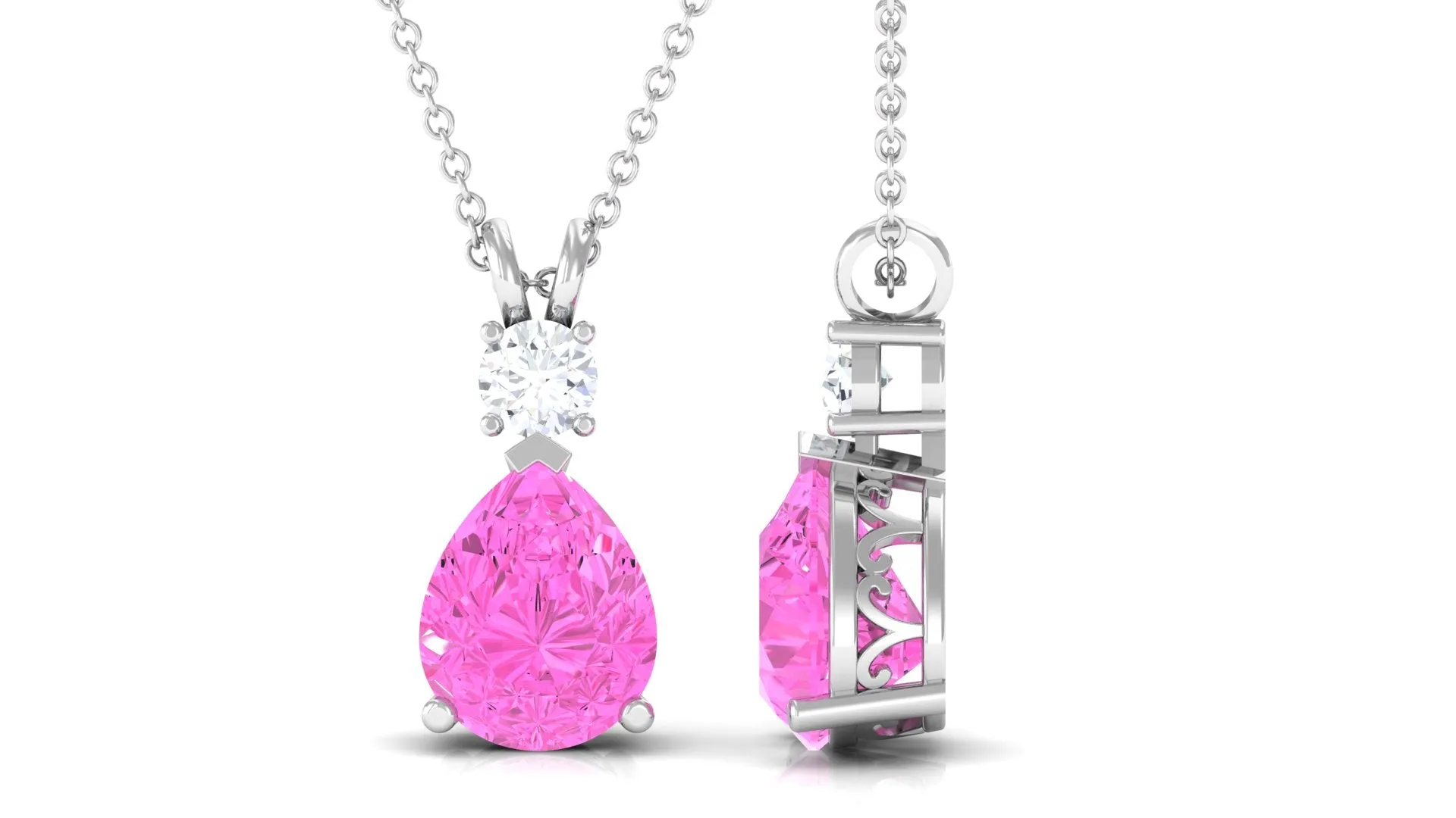 Teardrop Pendant with Created Pink Sapphire and Moissanite