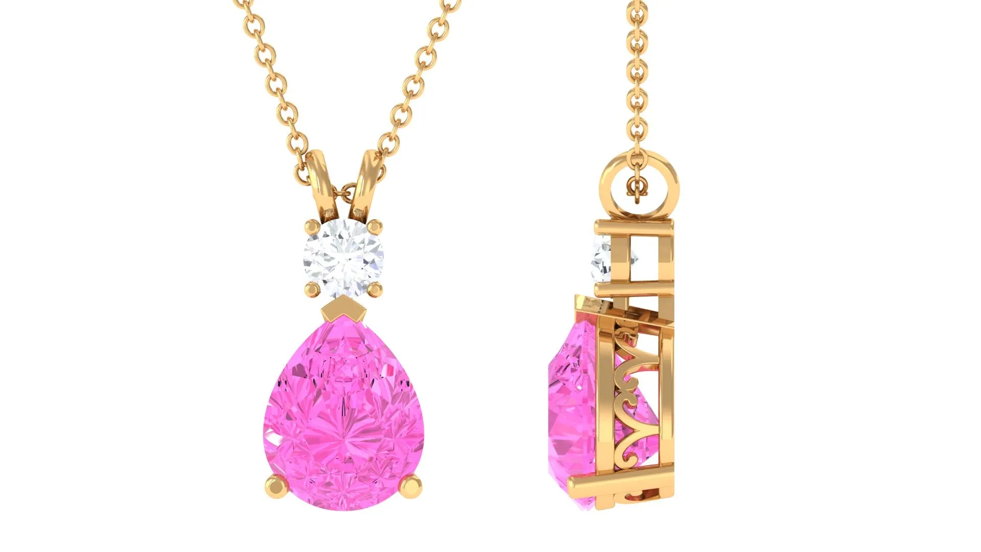 Teardrop Pendant with Created Pink Sapphire and Moissanite