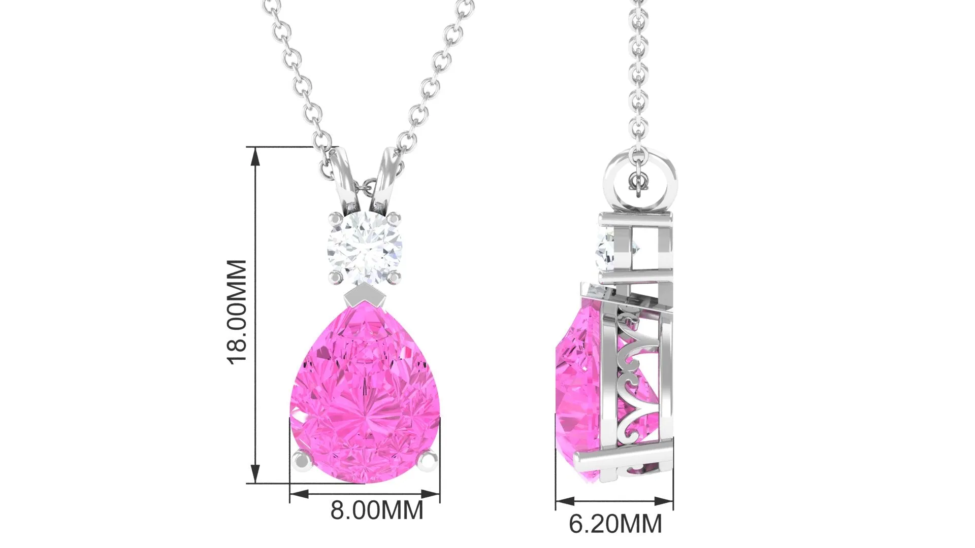 Teardrop Pendant with Created Pink Sapphire and Moissanite