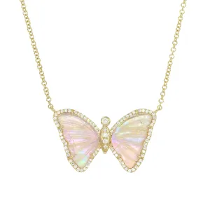 Topaz and Pearl Butterfly Necklace with Diamonds