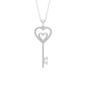 Twin Heart Key Pendant Necklace with Cubic Zirconia