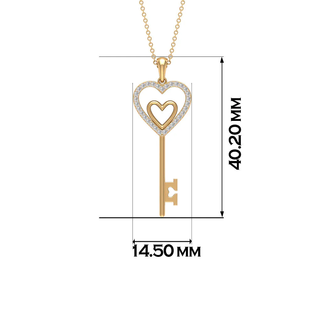 Twin Heart Key Pendant Necklace with Cubic Zirconia