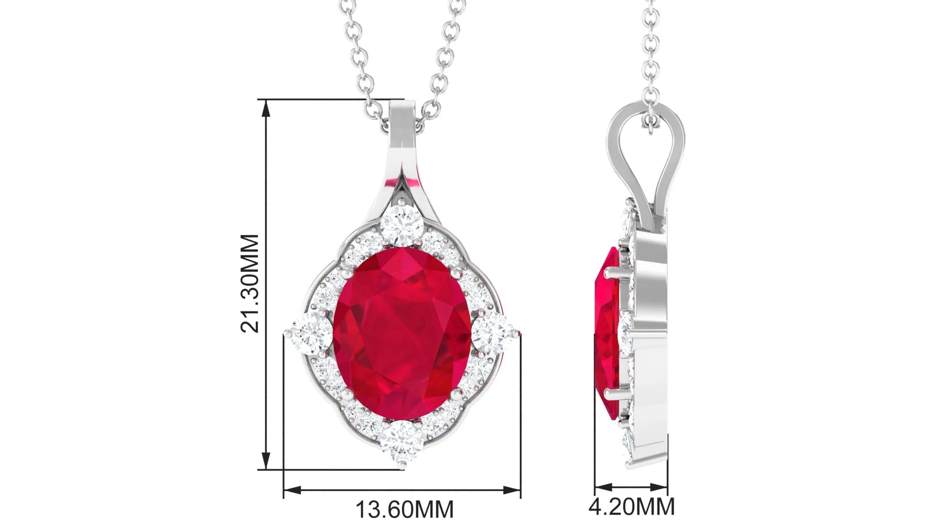 Vintage Inspired Oval Created Ruby and Diamond Halo Pendant