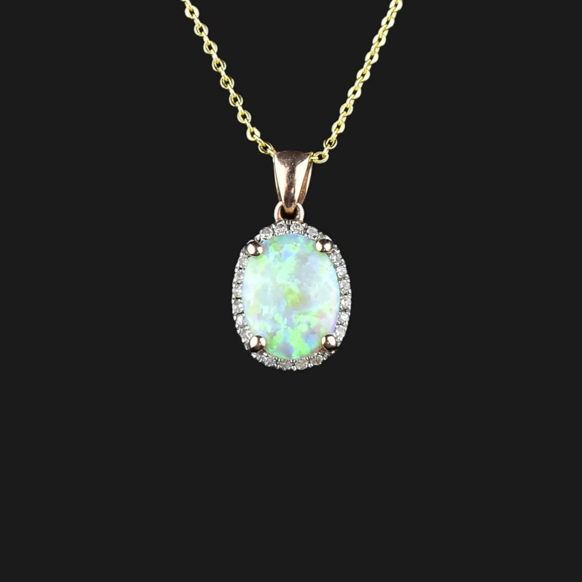 Vintage Opal Diamond Halo Pendant in 10K Rose Gold