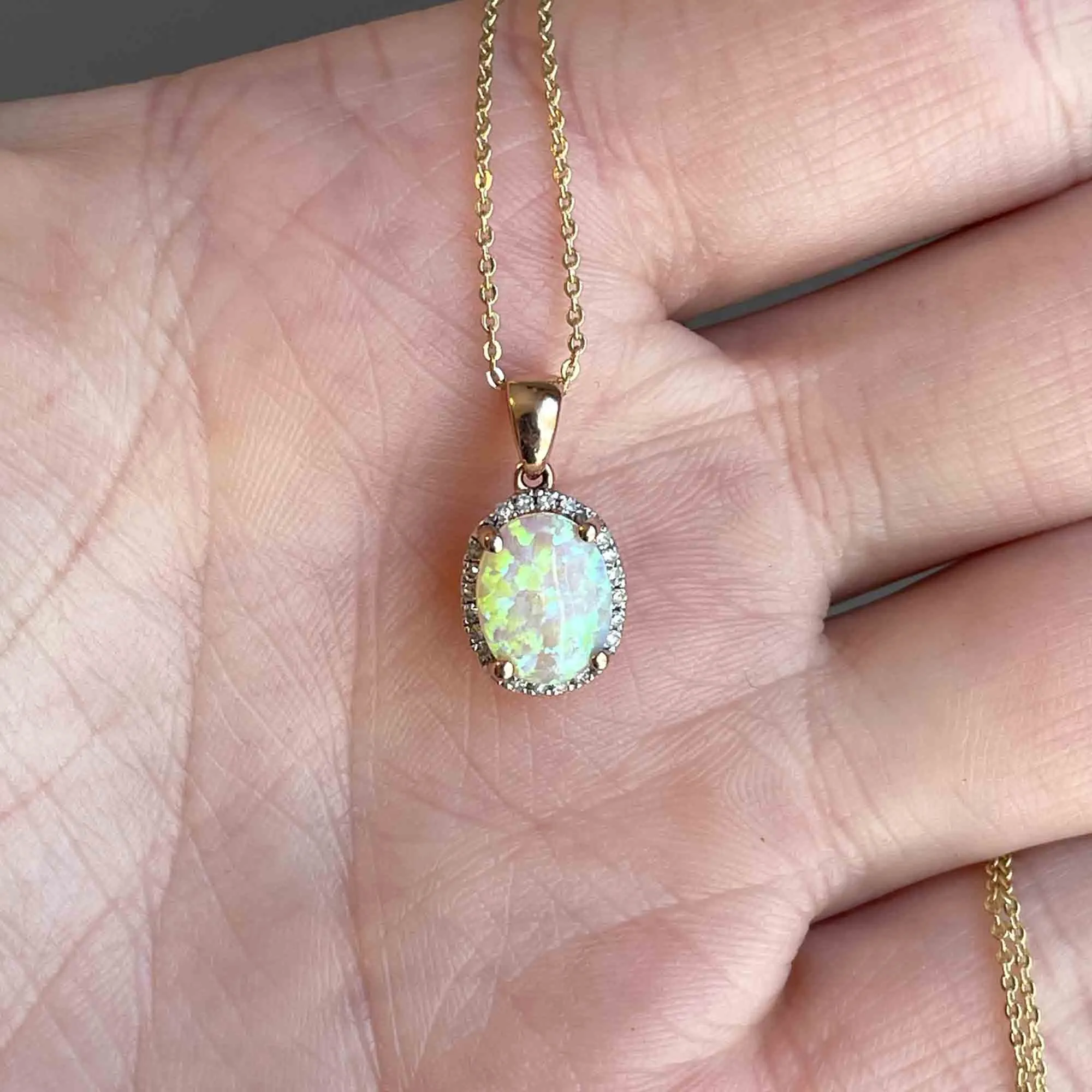 Vintage Opal Diamond Halo Pendant in 10K Rose Gold
