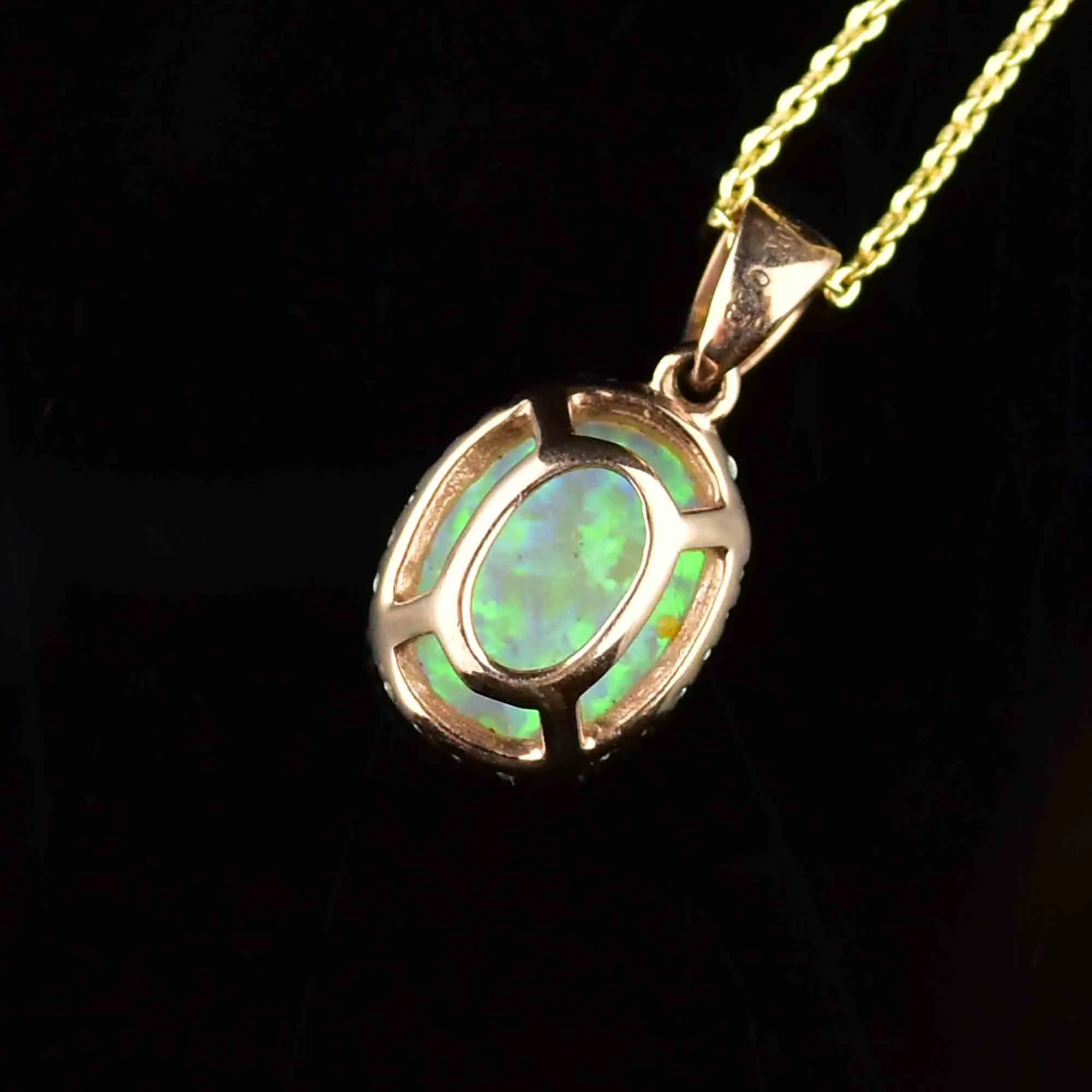 Vintage Opal Diamond Halo Pendant in 10K Rose Gold