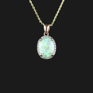 Vintage Opal Diamond Halo Pendant in 10K Rose Gold