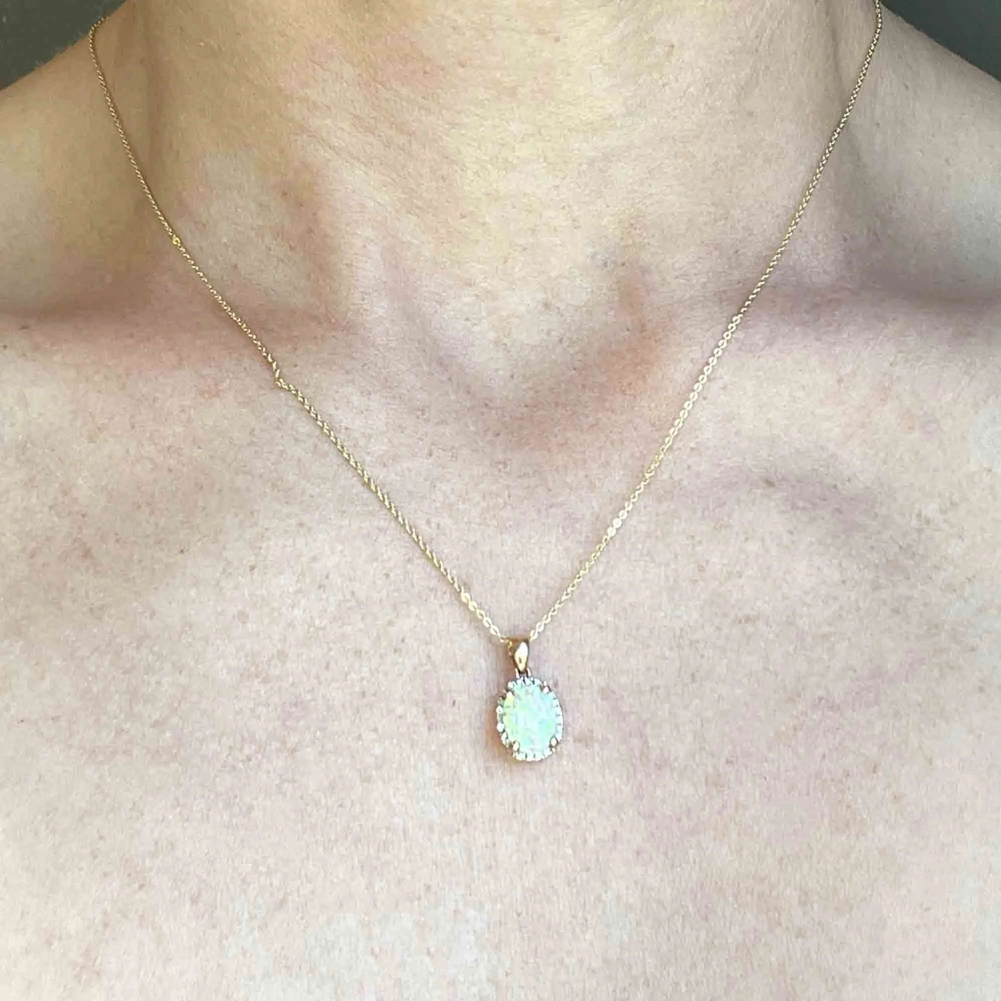 Vintage Opal Diamond Halo Pendant in 10K Rose Gold
