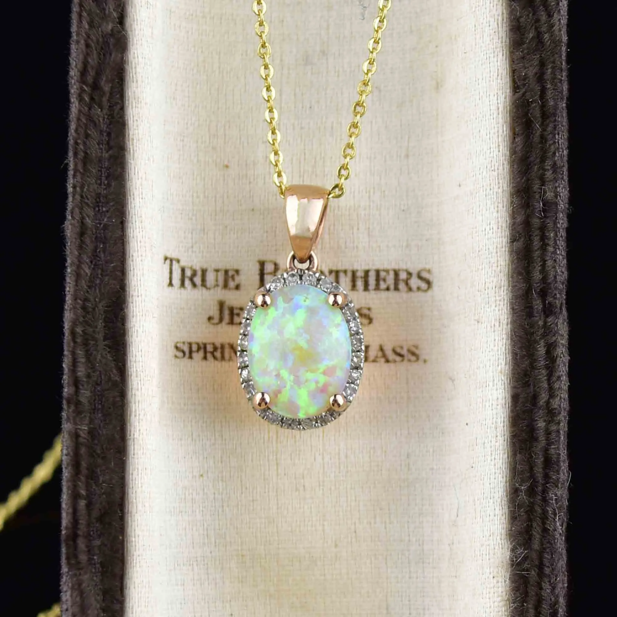 Vintage Opal Diamond Halo Pendant in 10K Rose Gold