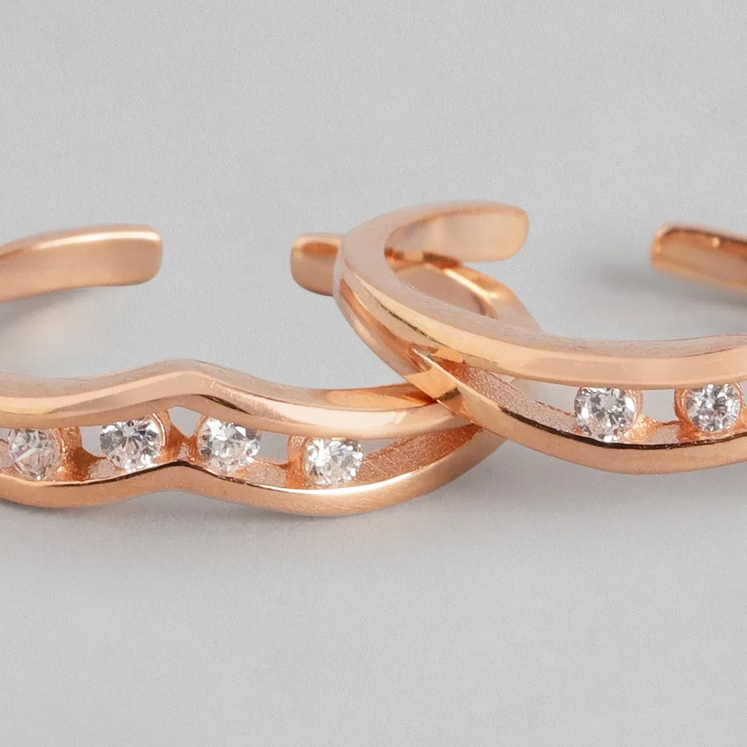 Vintage Studded Rose Gold 925 Silver Toe Ring