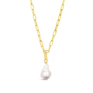 White Baroque Pearl Paperclip Necklace | Gold