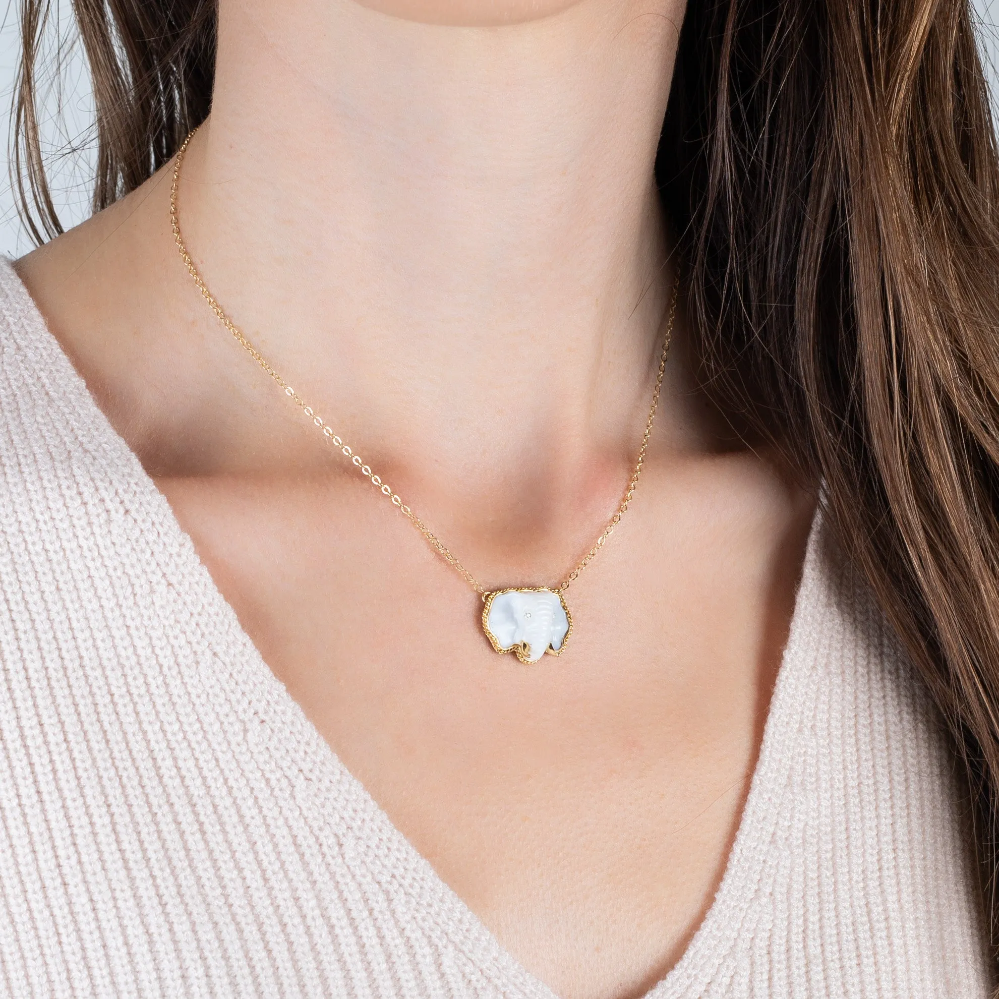 White Opal Elephant Necklace