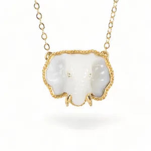 White Opal Elephant Necklace