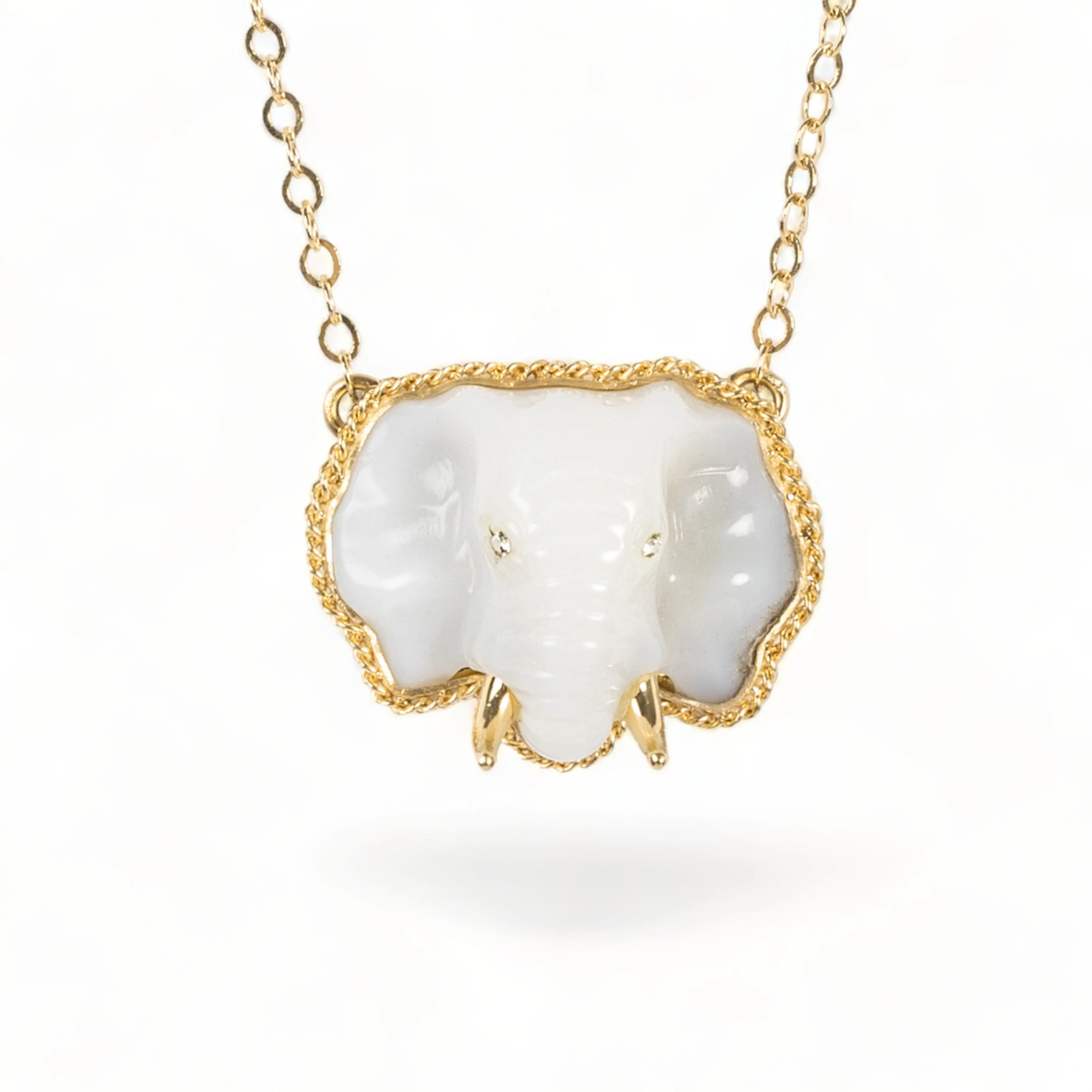 White Opal Elephant Necklace