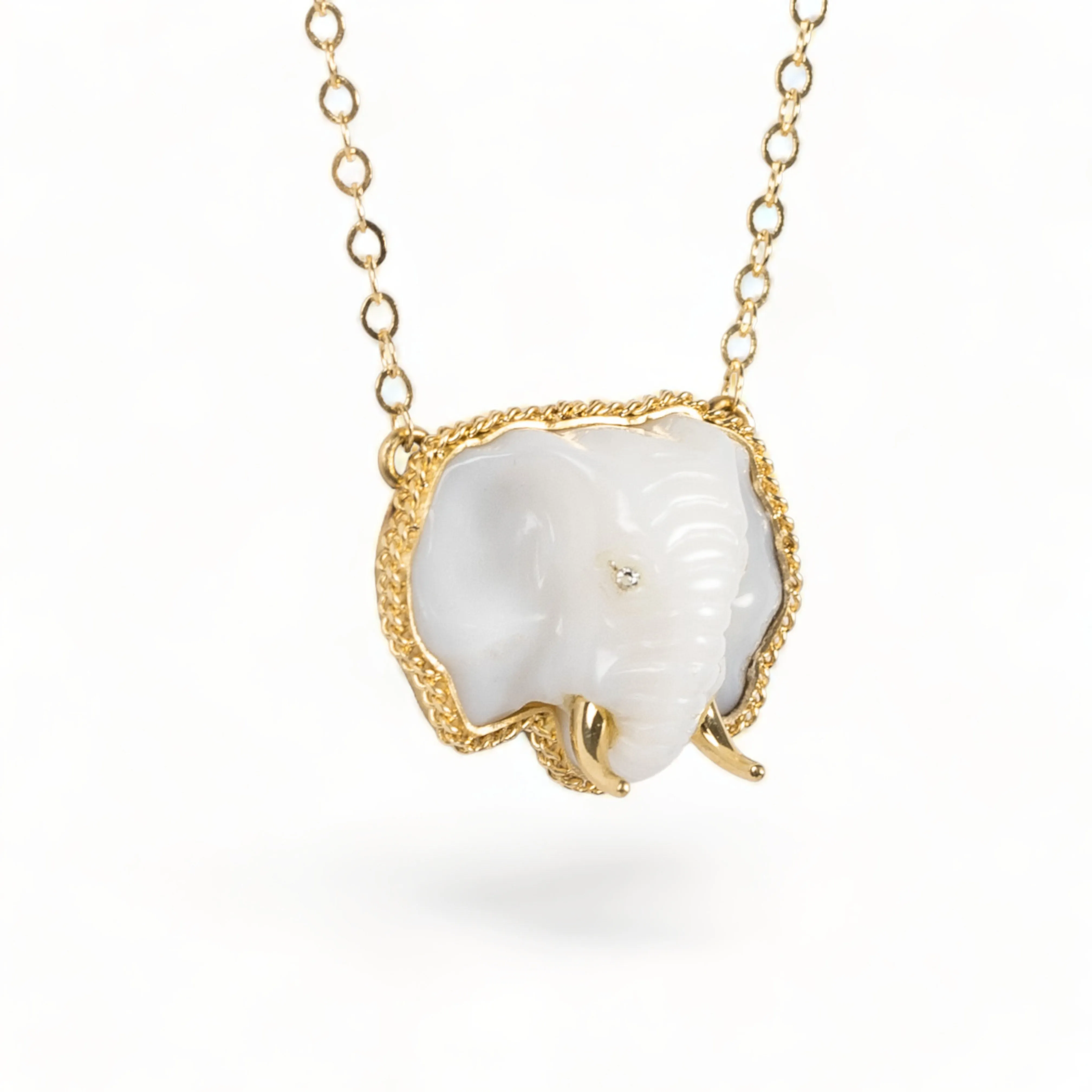 White Opal Elephant Necklace