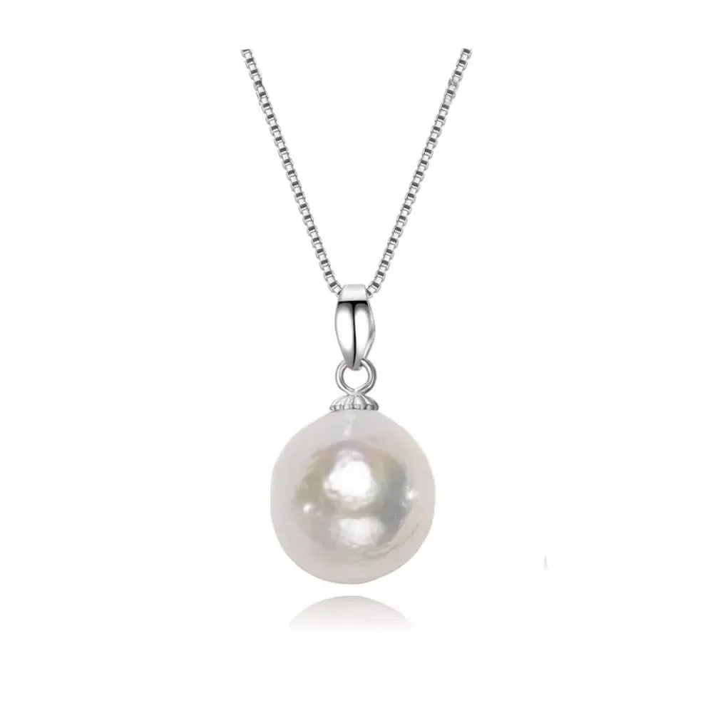 Women's Freshwater Pearl Pendant on Sterling Silver Box Chain Necklace