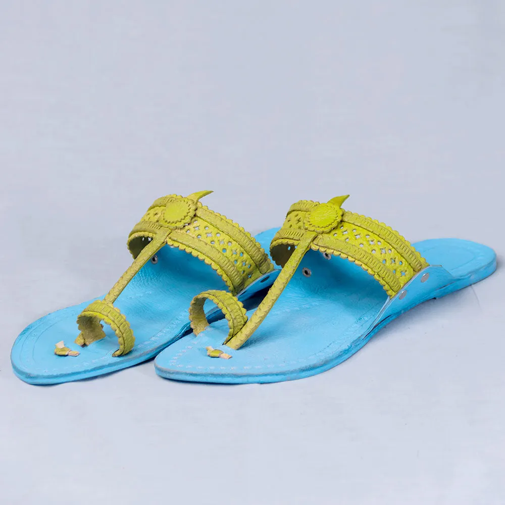Women's Genuine Leather Kolhapuri Chappal - Artistic Punches & Flower