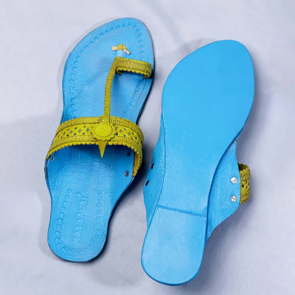 Women's Genuine Leather Kolhapuri Chappal - Artistic Punches & Flower