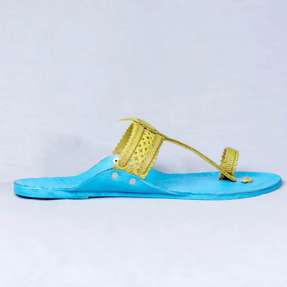 Women's Genuine Leather Kolhapuri Chappal - Artistic Punches & Flower