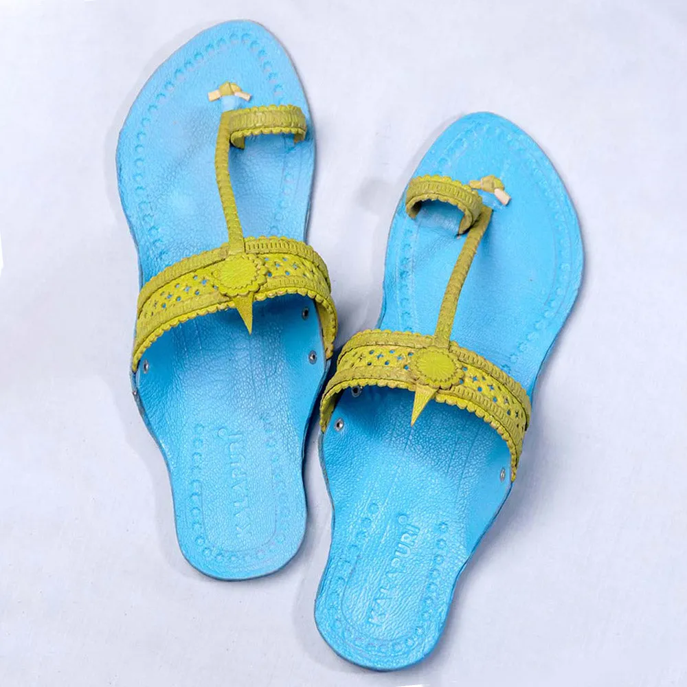Women's Genuine Leather Kolhapuri Chappal - Artistic Punches & Flower