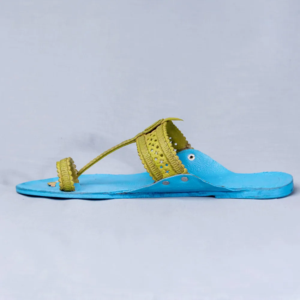Women's Genuine Leather Kolhapuri Chappal - Artistic Punches & Flower