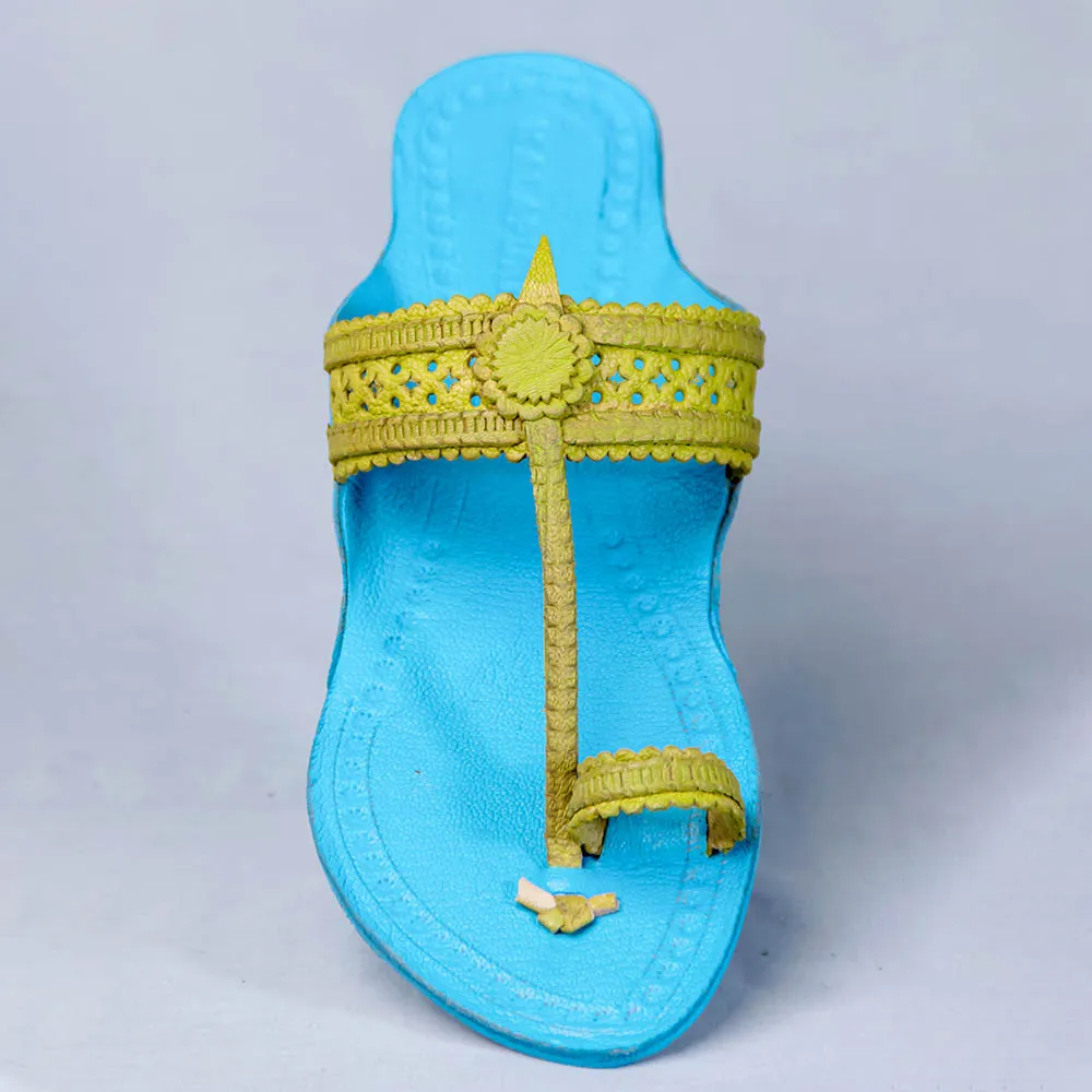 Women's Genuine Leather Kolhapuri Chappal - Artistic Punches & Flower