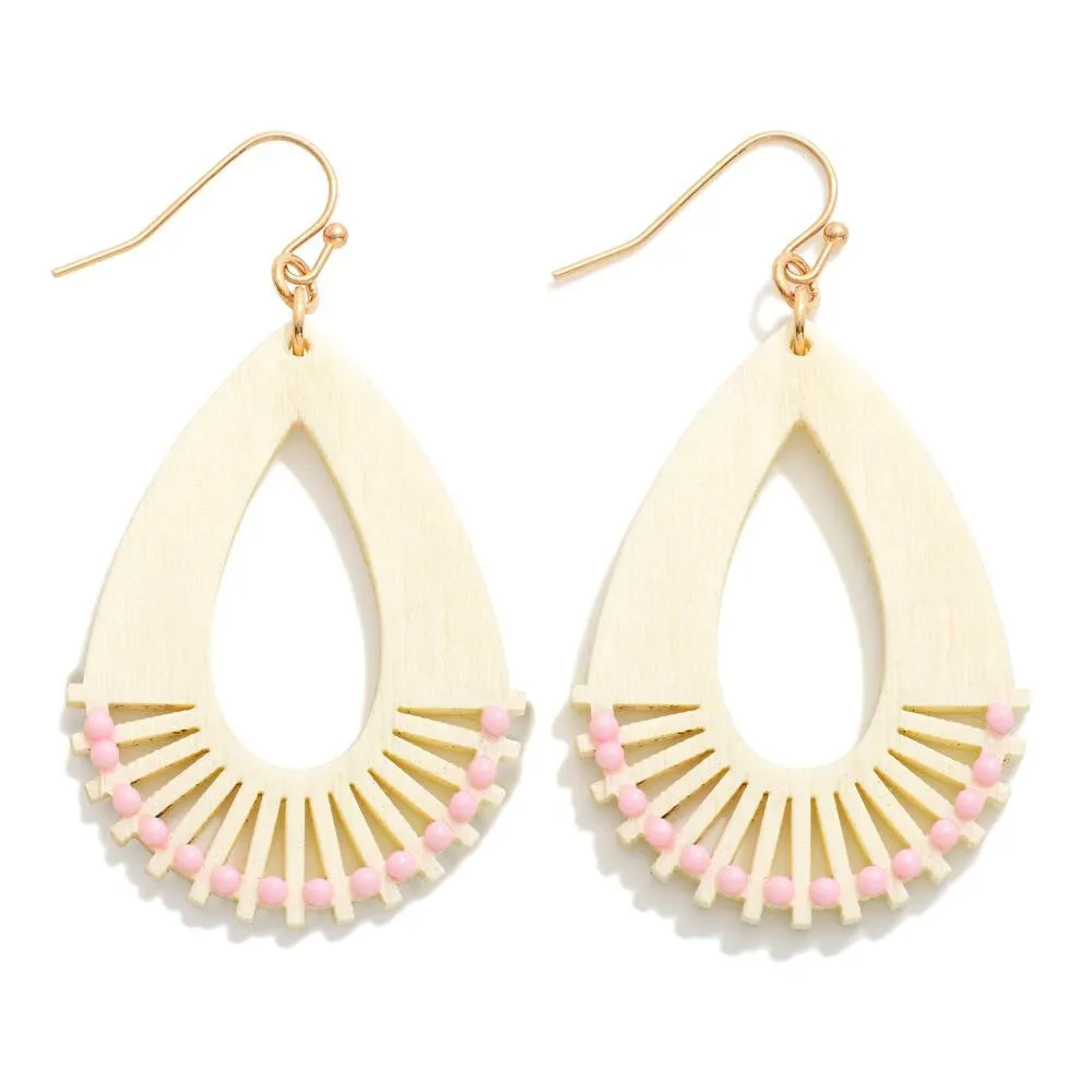 Wooden Hollow Teardrop Drop Earrings