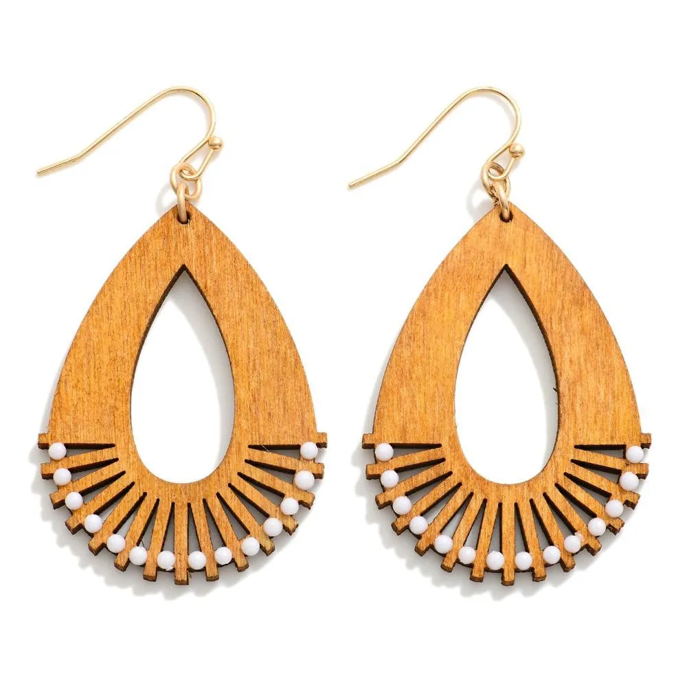 Wooden Hollow Teardrop Drop Earrings